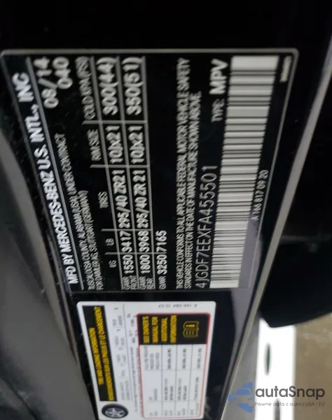 2015 Mercedes-Benz Gl 63 Amg z USA, uszkodzony, nr VIN 4JGDF7EEXFA455501